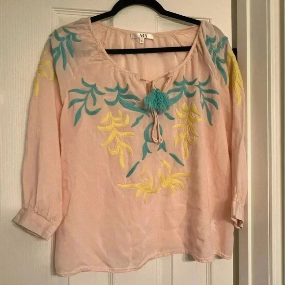 Embroidered pink blouse with yellow and blue size S - Picture 1 of 5